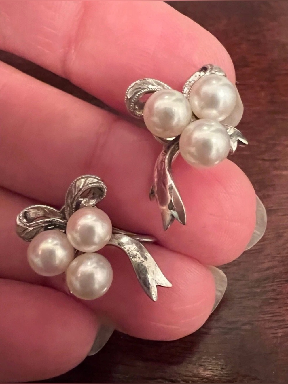 Mikimoto Sterling Silver White Pearl Screw-Back Earrings with Six 6mm Pearls